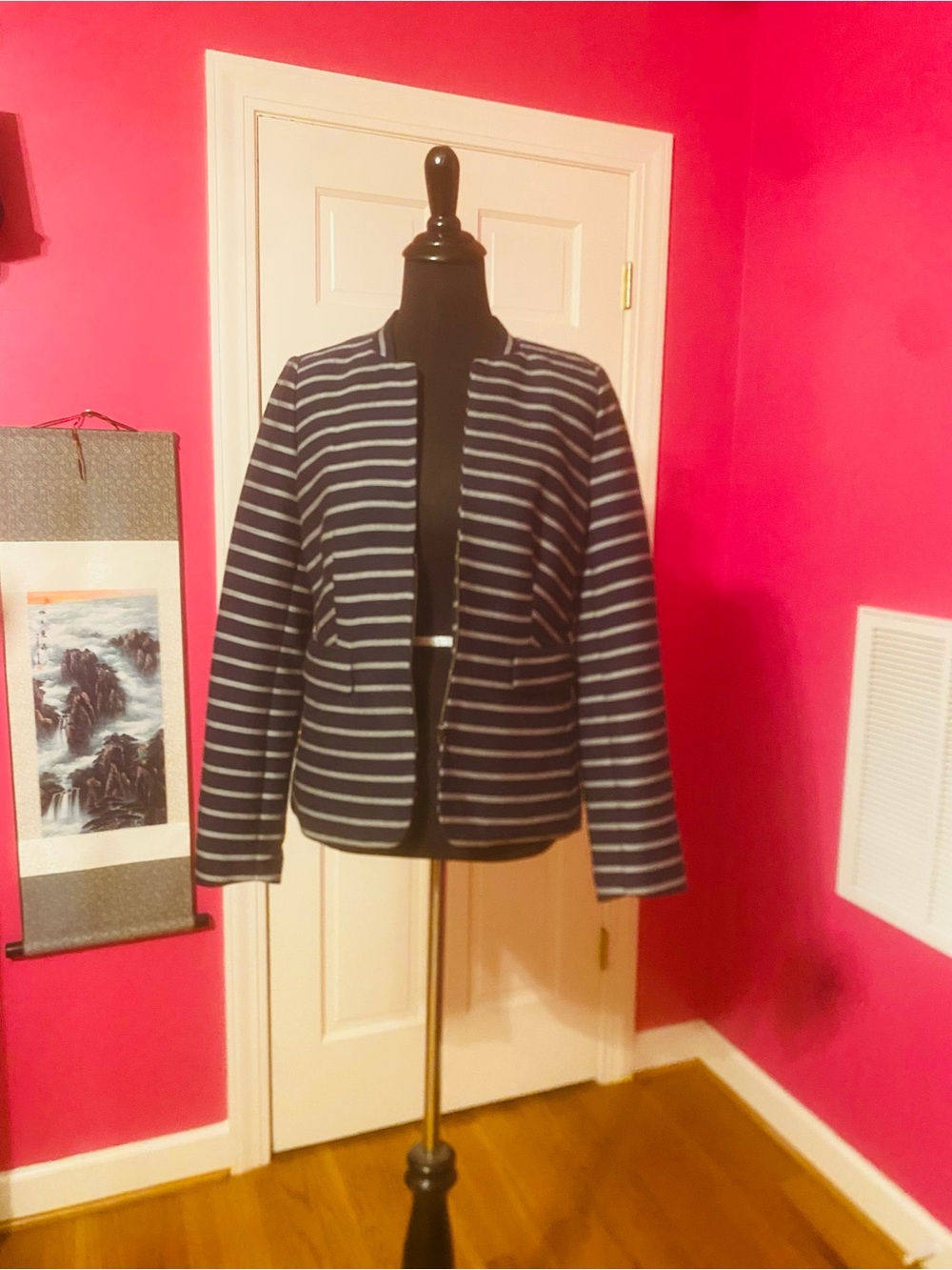 The Limited Navy and White Striped Open-Front Blazer